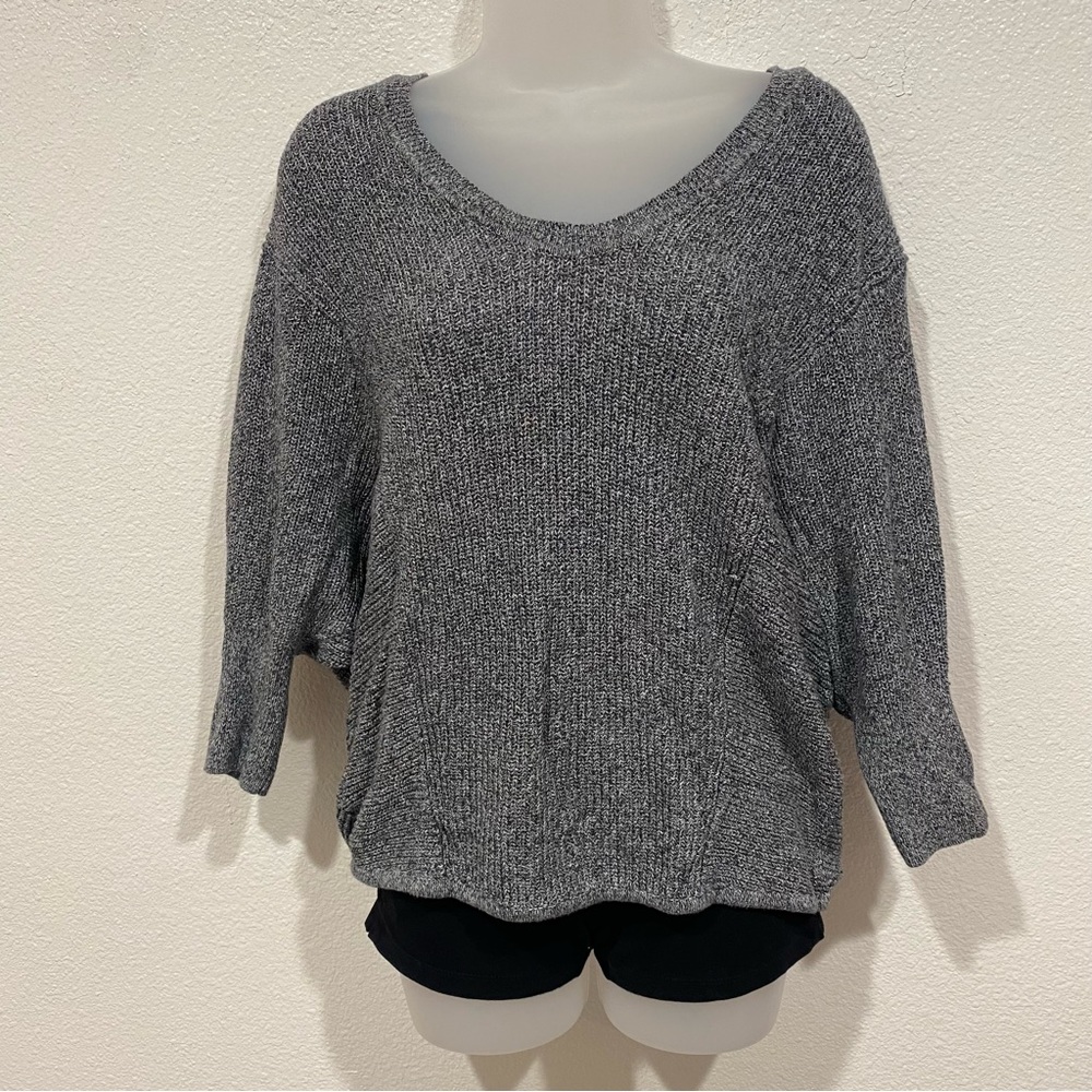 express grey slouch knit scoop neck sweater sweatshirt long sleeve top shirt